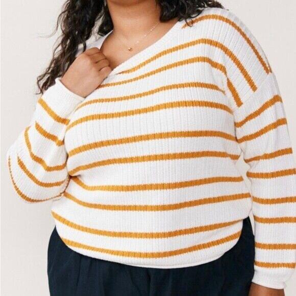 Able‎ Suzanne Striped Sweater Cream Inca Gold XXL Casual Cotton Comfort Soft - Picture 1 of 6